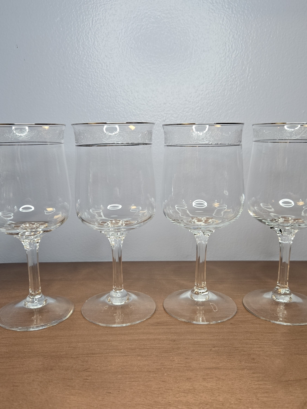 Vintage Lenox Moonspun Etched Platinum Rim Crystal Set Of 4 Wine Glasses 7"